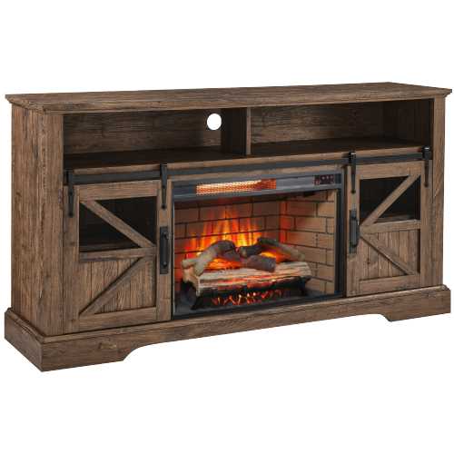 60 Inch Electric Fireplace Entertainment Center With Door Sensor-Reclaimed Barnwood Color