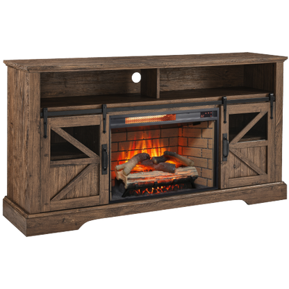 60 Inch Electric Fireplace Entertainment Center With Door Sensor-Reclaimed Barnwood Color