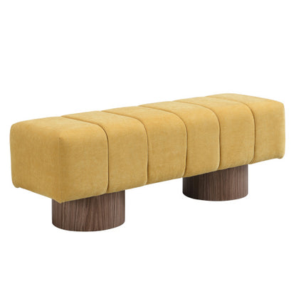 Upholstered Dining Bench for Dining Room, No-Assembly End of Bed Entryway Bench Ottoman for Bedroom Living Room, Yellow Chenille Fabric, 300 LBS Weight Capacity