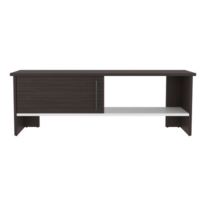 Dark Walnut and White 47 inch TV Stand with Cabinet & Open Shelf