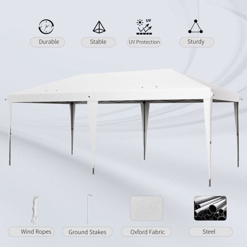 Outsunny 10' x 19.2' Pop Up Canopy Tent, Heavy Duty Tent for Parties, Outdoor Instant Gazebo Sun Shade Shelter with Carry Bag for Catering, Events, Wedding, Backyard BBQ, White