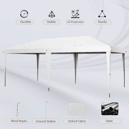 Outsunny 10' x 19.2' Pop Up Canopy Tent, Heavy Duty Tent for Parties, Outdoor Instant Gazebo Sun Shade Shelter with Carry Bag for Catering, Events, Wedding, Backyard BBQ, White