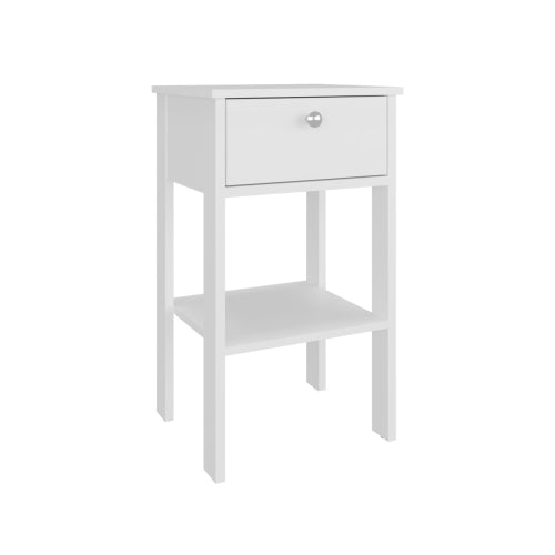 White Modern Nightstand with 1 Drawer & Open Shelf, Compact Bedside End Table