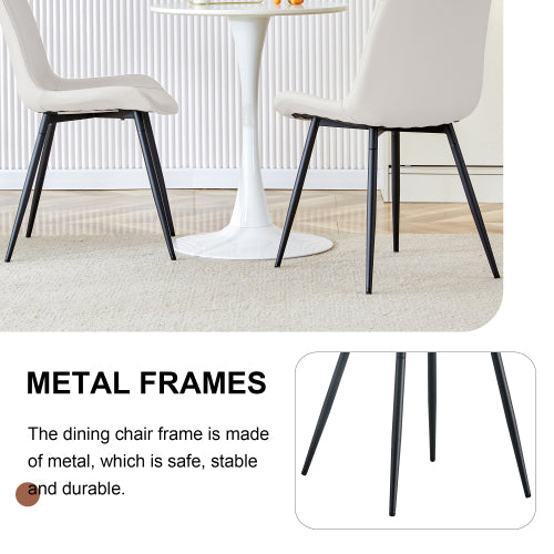 Faux Leather Dining Side Chair with Curved Seat and Metal Legs, White/Black