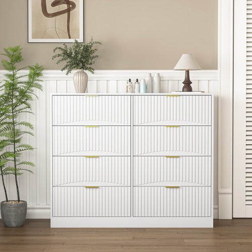 Modern 8 Drawers Dresser Chests for Bedroom,47.2" Wide Wood Chest of Drawers with Gold Metal Handle,Drawer Organizer for Bedroom,Living Room,Hallway and Entryway,White