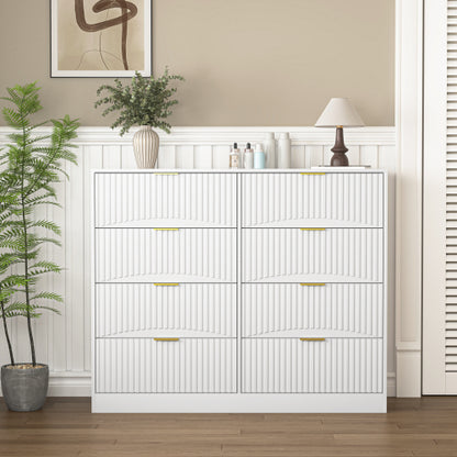 Modern 8 Drawers Dresser Chests for Bedroom,47.2" Wide Wood Chest of Drawers with Gold Metal Handle,Drawer Organizer for Bedroom,Living Room,Hallway and Entryway,White