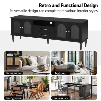 68.9 Inch Retro Fluted Glass TV Stand for 75 Inch TV with 5 Solid Pine Legs