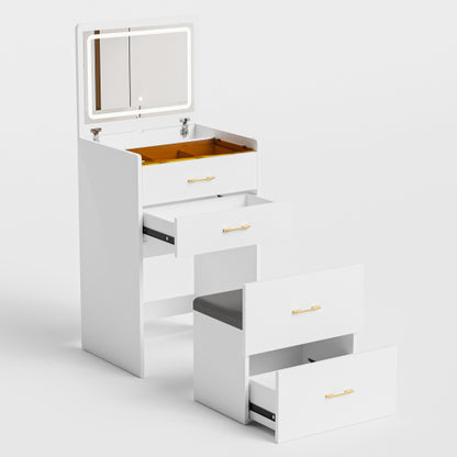 3 in 1 Vanity Desk with open Top Mirror,Make Up Vanity Set with Visible Glass Desktop,Compact Makeup Vanity with 3 Drawers and stool,Dressing Table for Bedroom
