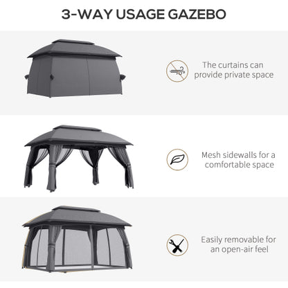 Outsunny 10' x 13' Patio Gazebo, Outdoor Gazebo Canopy Shelter with Netting, Vented Roof, Steel Frame for Garden, Lawn, Backyard, and Deck, Dark Gray