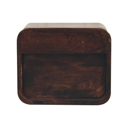 Solid Wood Mini Curved California Walnut Wall-Mounted Bedside, Open Slot, 1-Drawer