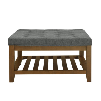33.5 inch Dark Gray Tufted Linen Square Ottoman Coffee Table, Beech Wood Frame Storage Footrest Ottoman