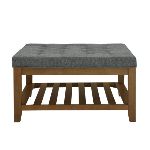 33.5 inch Dark Gray Tufted Linen Square Ottoman Coffee Table, Beech Wood Frame Storage Footrest Ottoman
