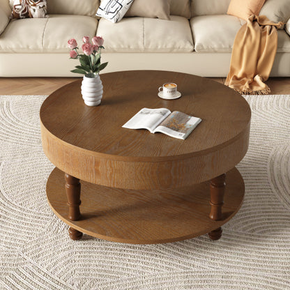 31.5inch  Round Flip-Top Coffee Table with Dual Storage, Walnut