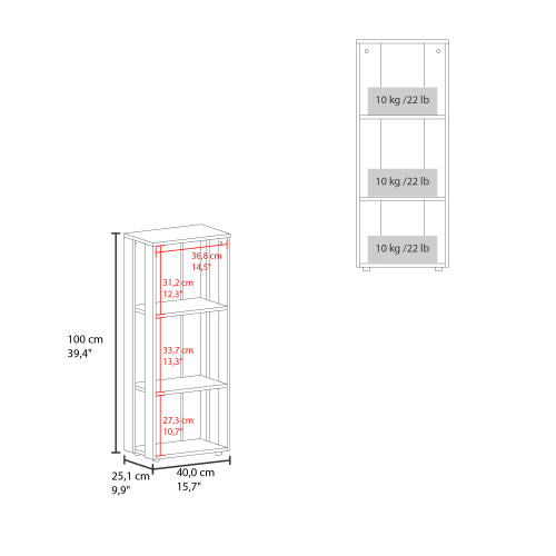 White Melamine 3-Tier Minimalist Open Display Bookcase