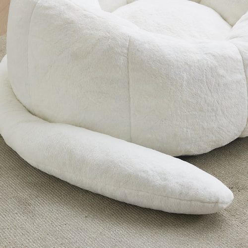 White Cat-Shaped Adult Bean Bag Sofa,High-Density Foam,No Assembly
