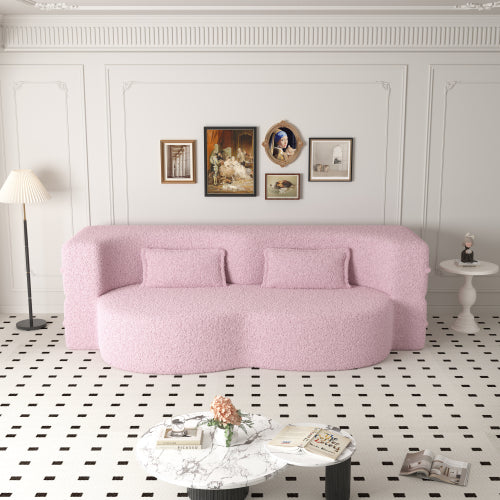 Pink Full-Size Sherpa Fleece Convertible Floor Sofa Bed, 2 Pillows, No Assembly