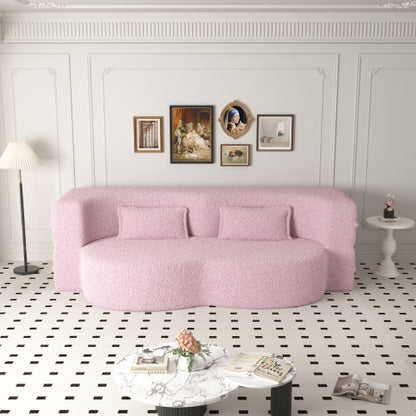 Pink Full-Size Sherpa Fleece Convertible Floor Sofa Bed, 2 Pillows, No Assembly