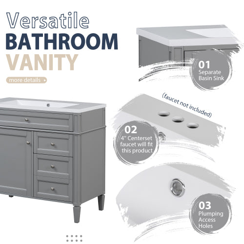 36'' Bathroom Vanity with Top Sink, Modern Bathroom Storage Cabinet with Mirror, 2 Drawers and a Tip-out Drawer, Mirror Cabinet with 6 Open Shelves, Single Sink Bathroom Vanity