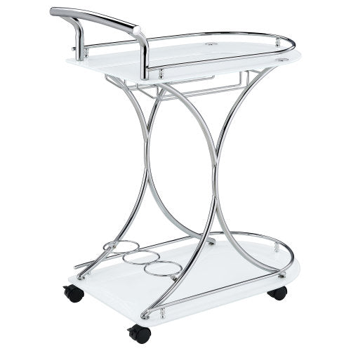 White 2-Tier Glass Shelf Metal Bar Cart