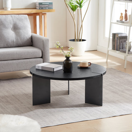 Round Coffee Table, Black Oak Top & Metal Feet