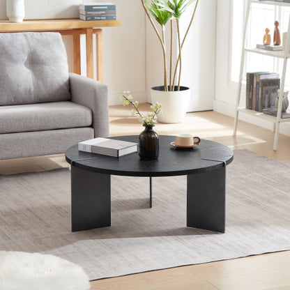Round Coffee Table, Black Oak Top & Metal Feet