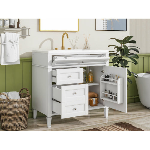 36'' Bathroom Vanity with Top Sink, Modern Bathroom Storage Cabinet with 2 Drawers and a Tip-out Drawer, Single Sink Bathroom Vanity