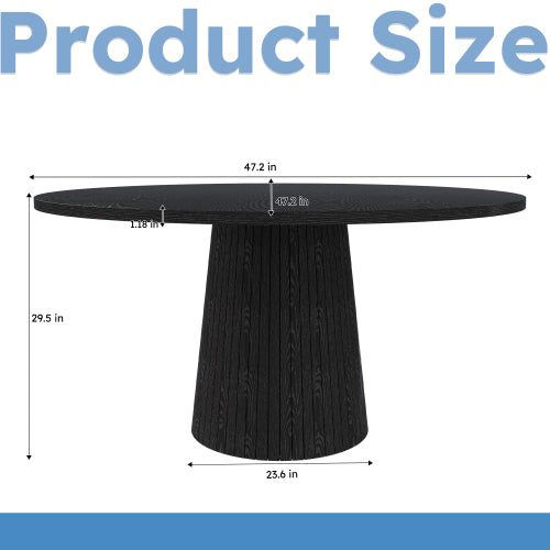 47 Inch Round Farmhouse Dining Table, Black Finish