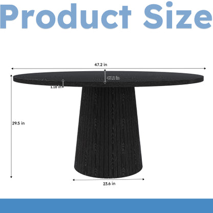 47 Inch Round Farmhouse Dining Table, Black Finish