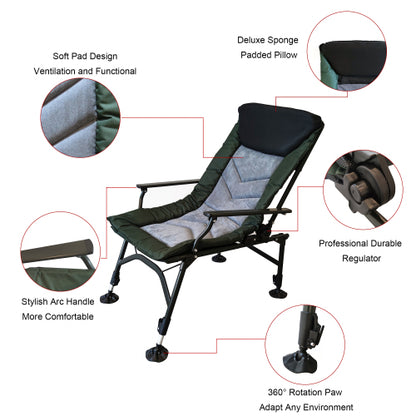 Camping Lounge Chair, Portable Folding Reclining Camping Chair with Adjustable backrest for Indoor and Outdoor Camping Beach Hiking Fishing, Green+black+grey