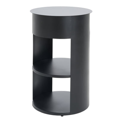 3-Tier Metal Round Side Table with Cabinet, Matte Black