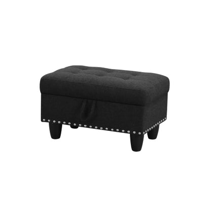 Rectangular Faux Leather Storage Ottoman Bench, Tufted Nailhead Trim Footrest with Hidden Storage Space