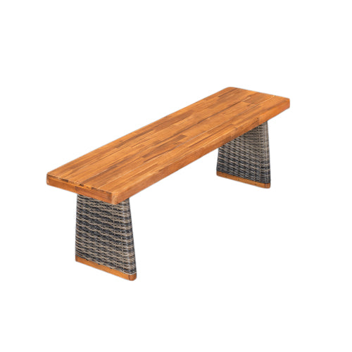 Outdoor 1pcs Acacia Wood Bench,Teak Finish+ Grey Wicker