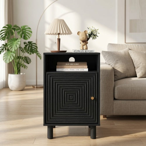 Set of 2 Black Nightstands with Charging Station, 15.7inch¡Á15.7inch¡Á24.4inchH