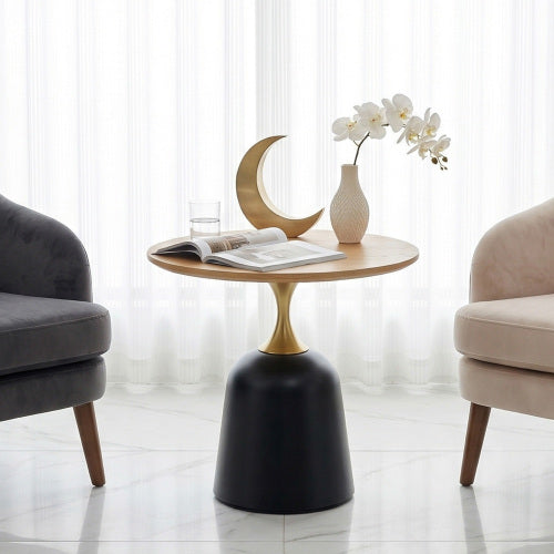 23.6inch  Round Metal Base Side Table Wood Grain Modern Nordic Accent Sofa Table