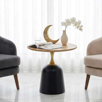 23.6inch  Round Metal Base Side Table Wood Grain Modern Nordic Accent Sofa Table