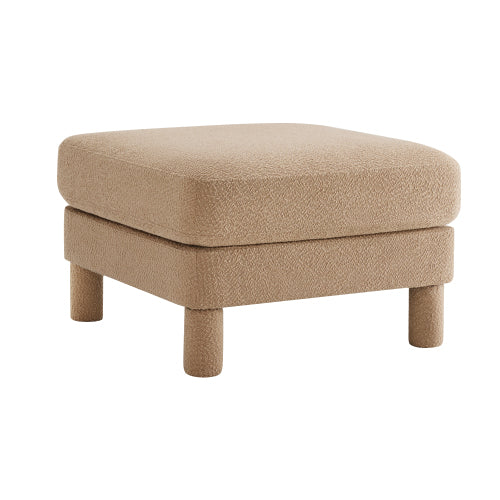 Coffee Boucle Fabric Ottoman, Sturdy Wood Frame Spring Supported Leisure Footrest for Living Space