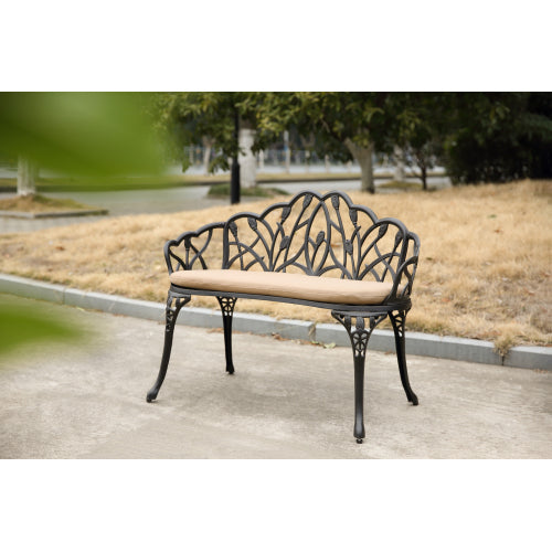 Tulip Patio Garden Bench Metal Park Bench Cast Aluminum Outdoor Furniture with Floral Rose for Patio,Park,Lawn,Yard
Black withe cushion
