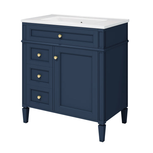 30'' Bathroom Vanity with Top Sink, Modern Bathroom Storage Cabinet with 2 Drawers and a Tip-out Drawer, Single Sink Bathroom Vanity