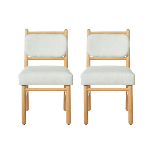 Set of 2 Fabric Upholstered Mid-Back Dining Side Chairs, Natural Rubber Wood Legs