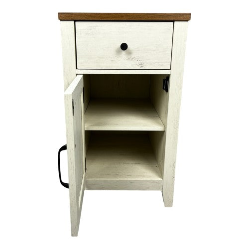 Brown White Farmhouse Nightstand with Charging Station