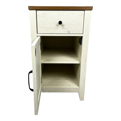 Brown White Farmhouse Nightstand with Charging Station