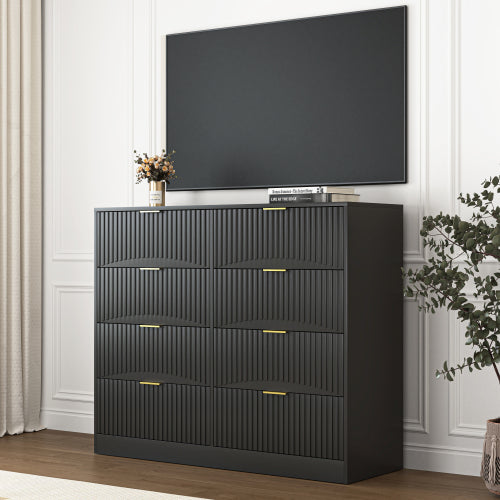 Modern 8 Drawers Dresser Chests for Bedroom,47.2" Wide Wood Chest of Drawers with Gold Metal Handle,Drawer Organizer for Bedroom,Living Room,Hallway and Entryway,Black