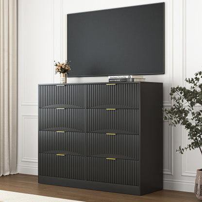 Modern 8 Drawers Dresser Chests for Bedroom,47.2" Wide Wood Chest of Drawers with Gold Metal Handle,Drawer Organizer for Bedroom,Living Room,Hallway and Entryway,Black
