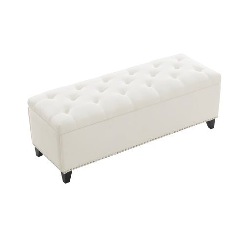 47.5inch  Storage Ottoman, Storage Bench with Safety Close Hinge, Linen Button-Tufted Ottoman for Living Room, Entryway, Hallway, Foot Rest, Support 500lbs - Beige