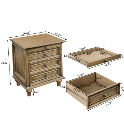 Farmhouse Nightstands with 4 Drawer,Wood Storage End Table with Hidden Pull-Out Shelf, Large Side Table with 4 Solid Wood Feet and Metal Handle,Easy Assembly,Light Brown