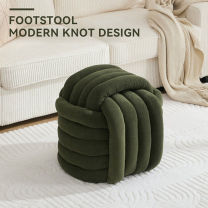 Green Chenille Knot Design Ottoman, Wooden Frame Foot Stool 19.29 inch, 250 LBS Fully Assembled