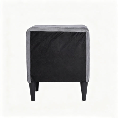 Gray Velvet Upholstered 2-Drawer Nightstand, Wood Frame & Black Legs, 20inchW