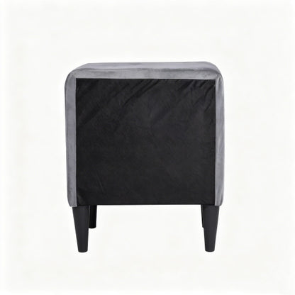 Gray Velvet Upholstered 2-Drawer Nightstand, Wood Frame & Black Legs, 20inchW