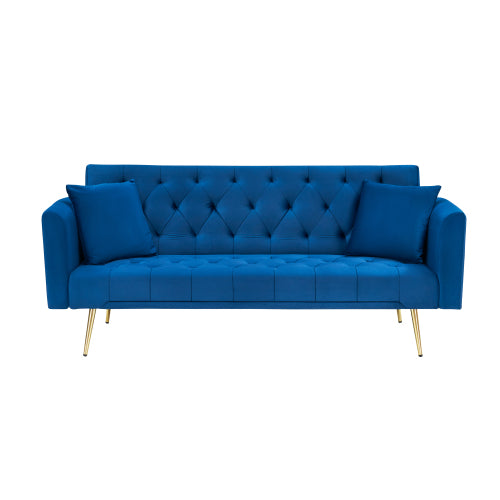 71 Inch American Retro Blue Velvet Convertible Love Seat Sofa Bed for Small Living Room Bedroom Office