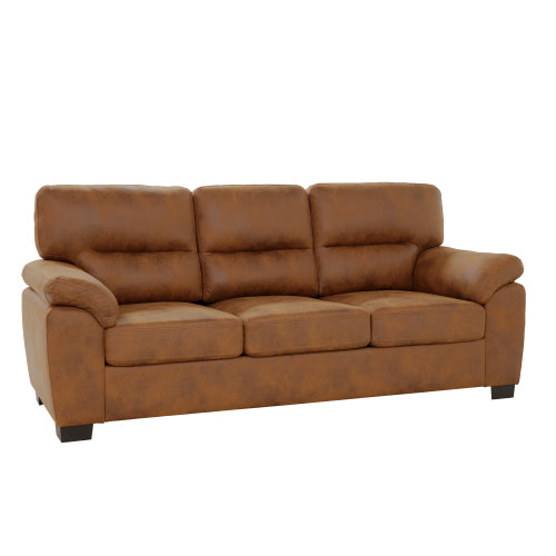 81 inch  Light-Brown 3-Seater Retro Foil-Fabric Sofa,Padded Armrests,Black Triangle Legs